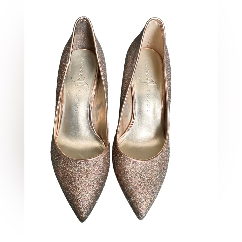 NEW Ivanka Trump Women's Pewter and Gold Glitter Heels with Black Suede Trim